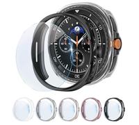 Paquete de 5 protectores de pantalla de policarbonato duro + fundas para Samsung Galaxy Watch 8 Classic de 46 mm, protección completa, antiarañazos, protector de pantalla de vidrio templado