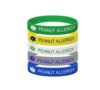 Paquete de 5 pulseras de identificación de alerta médica grabadas personalizadas, joyería para alergias a alimentos, medicamentos, 100% goma de silicona, pulsera de identificación de superviviente