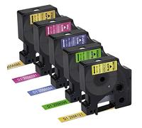 Paquete de 5 recambios para etiquetas Dymo D1 2056090 2056091 2056094 2056098 2056121 dorado/rosa/morado/verde/azul con purpurina para etiquetadora LabelManager 160 280 360D 420P PnP