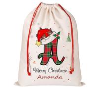 Paquete de 5 sacos de Papá Noel personalizados con inicial y nombre, bolsas de regalo de Navidad con monograma personalizado, bolsas de regalo de Navidad para niños, regalos de vacaciones