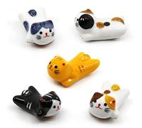 Paquete de 5 soportes y soportes para palillos de gato, porcelana de estilo japonés, lindo gato de la suerte, soporte de palillos de gatito, regalo de decoración del hogar (gato)