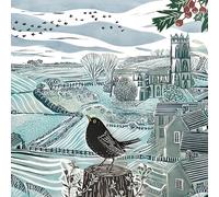 Paquete de 5 tarjetas de Navidad benéficas BHF, Marie Curie, Mind, NSPCC, Shelter - Winter Blackbird and Countryside Scene - Diseño artístico festivo por Alison Headley - Fabricado en el Reino Unido -