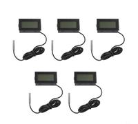 Paquete de 5 termómetros digitales LCD con sonda externa, sensor de temperatura de -50 a 110C para acuario, refrigerador, congelador, baño de bebé, negro (negro)