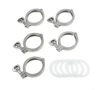 Paquete de 5 virola de abrazadera de un solo pin de 5 pulgadas para aplicaciones de transferencia de líquidos higiénicos con elementos de sellado de acero inoxidable 304 y silicona