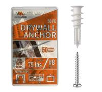 Paquete de 50 anclajes autoperforantes para paneles de yeso #8 de primera calidad y 50 tornillos autorroscantes de cabeza plana Phillips para paneles de yeso - Aguanta hasta 34KG [75LB] - de Mobi Lock