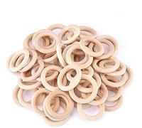 Paquete de 50 Anillos de madera Anillos de madera natural sin pintura Círculos de madera lisos sin terminar para artesanía Anillo de dentición Conectores colgantes Fabricación de joyas (48 mm)