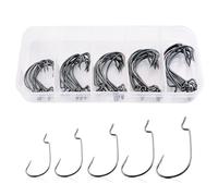 Paquete de 50 anzuelos Pesca Cuerpo Ancho Tipo manivela, Juego Black Ocean Rock, tamaños Mixtos (2#, 1#, 1/0, 2/0, 3/0)