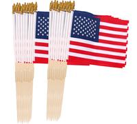 Paquete de 50 banderas estadounidenses con banderas de madera de 12x18 pulgadas/banderas de palo de mano americano con lanza segura para nios perfec