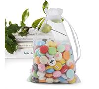 Paquete de 50 bolsas de organza, bolsas pequeñas de 4 x 6 pulgadas, bolsas de recuerdo, bolsas de malla transparente, bolsas de regalo blancas con cordón, embalaje para pequeñas empresas, bolsas de