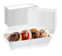 Paquete de 50 cajas de papel para embutidos con tapas transparentes, recipientes largos blancos para alimentos, cajas de sándwich, cajas de panadería para rollos de pasteles, cupcakes, fresas,