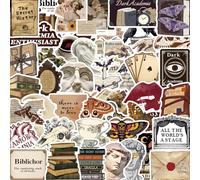 Paquete de 50 calcomanías Dark Academia, calcomanías de vinilo impermeables para álbumes de recortes, laptop, guitarra, cuaderno, equipaje, con libros, estatuas, polillas, calaveras, máquinas de