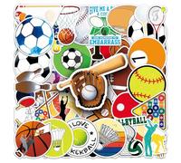 Paquete de 50 calcomanías de pelota deportiva para niños, adolescentes y adultos, calcomanías de vinilo impermeables para laptop, monopatín, funda de teléfono, botella de agua, álbum de recortes
