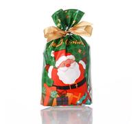 Paquete de 50 envoltorios golosinas navideñas, bolsas for envolver regalos árbol Navidad, 6 navideños diseño, for fiesta aniversario y Feliz((Green Background Santa Claus) 50 Pieces/Pack)