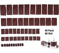 Paquete de 50 fundas de lijado de repuesto de grano 80 para kit de tambor de goma 1/2 "3/4 "1" 1-1/2 "2" pulgadas óxido de aluminio Taladro de carpintería Rotary lijadora-tambor de 1/4" accionamiento spindel abrasivo