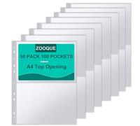 Paquete de 50 Fundas Plástico Fotográficas A4 Transparente con 11 Anillas, 2 Compartimentos, Protector para Álbumes de Fotos (153x216 mm), A4