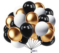 Paquete de 50 globos blancos, negros y dorados de 10 pulgadas, globos de látex, decoración de globos de fiesta de cumpleaños para boda, baby shower, graduación, fiesta de aniversario, ocasiones