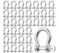Paquete de 50 grilletes en D de acero inoxidable 304 de 1/4 pulgadas M6 con tornillo de arco de grillete resistente con pasador de tornillo para anclaje de cadena, remolque al aire libre, remolque