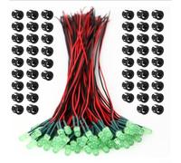 Paquete de 50 LED precableados de 5 mm con cables de 20 cm para uso de 12 V en modificaciones de vehículos, escala para modelos, pruebas de circuitos y proyectos de ferias de ciencias (verde)