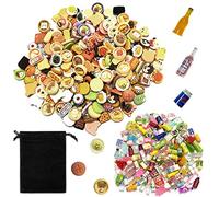 Paquete de 50 mini modelos de alimentos y bebidas con 1 bolsa de almacenamiento negra, juego de juegos para niños, juguetes de rol para niños, accesorios de cocina de simulación (estilos aleatorios)