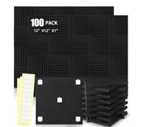 Paquete de 50 paneles acústicos negros de espuma de estudio cuñas 1" x 12" x 12"