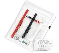 (Paquete de 50 piezas) Chanzon TVS Diodes P6KE12A P6KE12 600W 12V DO-15 (DO-204AC) Canal unidireccional axial 600 Watt 12 Volt