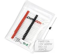 (Paquete de 50 piezas) Chanzon TVS Diodes P6KE15A P6KE15 600W 15V DO-15 (DO-204AC) Canal unidireccional axial 600 Watt 15 Volt