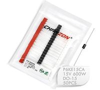 (Paquete de 50 piezas) Chanzon TVS Diodes P6KE15CA 600W 15V DO-15 (DO-204AC) Canal bidireccional axial 600 Watt 15 Volt