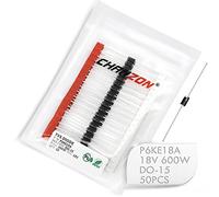 (Paquete de 50 piezas) Chanzon TVS Diodes P6KE18A P6KE18 600W 18V DO-15 (DO-204AC) Canal unidireccional axial 600 Watt 18 Volt