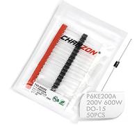 (Paquete de 50 piezas) Chanzon TVS Diodes P6KE200A P6KE200 600W 200V DO-15 (DO-204AC) Canal unidireccional axial 600 Watt 200 Volt
