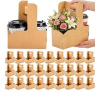 Paquete de 50 portadores de bebidas de 2 tazas con asa, 2 o 4 tazas, cartón kraft para entrega, soporte para tazas de café, bebidas, caja de embalaje floral, caja de embalaje para cumpleaños, día de