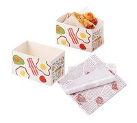 Paquete de 50 recipientes de papel para llevar, mini cajas de hamburguesas, cajas para sándwich con 50 hojas de papel de aceite para restaurante, picnic y fiestas (A)