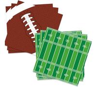 Paquete de 50 servilletas de papel de fútbol, 25 marrones y 25 servilletas de cóctel desechables con diseño de campo verde para deportes, fútbol, eventos, suministros de decoración de fiesta de