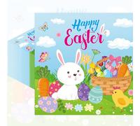 Paquete de 50 servilletas de papel desechables con diseño de conejo colorido y huevo para decoración de mesa de Pascua, suministros de fiesta de cumpleaños de primavera, 13 x 13 pulgadas, desplegadas