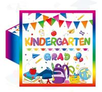 Paquete de 50 servilletas de papel desechables, para decoración de jardín de infantes, letras coloridas de graduación con elementos escolares para niños, suministros de fiesta de graduación, 13 x 13