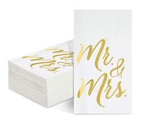 Paquete de 50 servilletas desechables de Mr and Mrs, servilletas de cena de boda para recepción, decoración de cena de ensayo (lámina dorada, 3 capas, 10 x 20 cm)