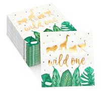 Paquete de 50 servilletas Wild One, servilletas de 1er cumpleaños, 3 capas, decoración de fiesta temática de la selva, 25 x 25 cm