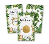 Paquete de 50 tarjetas de sorteo de la suerte de cumpleaños de animal bosque, color verde, para baby shower, un poco salvaje en el camino