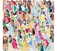 Paquete de 52 calcomanías de dibujos animados estilo niña para niños, calcomanías de vinilo impermeables, lindas calcomanías de personajes de princesa y película, calcomanías de graffiti para niña