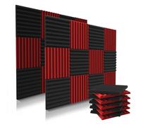 Paquete de 52 paneles acústicos de 1 x 12 x 12 pulgadas, espuma acústica, cuñas de espuma de estudio, paneles de alta densidad, cuñas insonorizadas, color negro y rojo