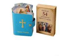 Paquete de 54 tarjetas de santos católicos para devocionales diarios (azul con oración)