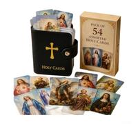 Paquete de 54 tarjetas de santos católicos para devocionales diarios (negro con oración)