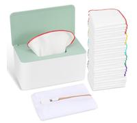Paquete de 54 toallitas de franela para bebé, reutilizables, con dispensador de toallitas mejoradas verdes, toallitas de tela reutilizables y duraderas, toallitas para el cuerpo y la cara, esenciales