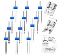 Paquete de 6 agujas gemelas, doble aguja con base de 9 ranuras y prensatelas universales, 3 tamaños, agujas dobles elásticas para máquina de coser, alfileres para máquinas de coser domésticas