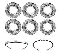 Paquete de 6 bandas elásticas para el pelo para mujer con 2 diademas, bandas para el pelo en zigzag, peinetas elásticas redondas de resina, diademas para el pelo (negro)