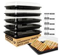Paquete de 6 bandejas para sándwiches con tapas, bandejas reutilizables de comida para fiestas, bufés, sushi, sándwiches, preparación de pasteles y comidas (34 x 24 x 7,5 cm)