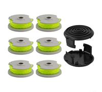 Paquete de 6 bobinas y línea de repuesto para Worx WA0014-cabezal de recortadora de 20 pies y 0.08 pulgadas con 2 tapas, compatible con recortadoras de cuerda WG168 WG184 WG190 WG191
