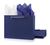 Paquete de 6 Bolsas de Regalo Azules de 26,5x10x20,5 cm con Papel de Pañuelo, Bolsas de la Compra con Asas de Cinta, Set de Envoltorio para Todas las Ocasiones