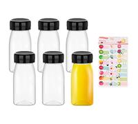 Paquete de 6 botellas de jugo de plástico con 1 etiqueta de fruta, con tapas herméticas para almacenamiento de leche, batidos, bebidas caseras