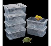 Paquete de 6 cajas de cría de tanques de tortuga, rana con cuernos, contenedores de alimentación portátiles de plástico para reptiles pequeños, anfibios, rana con cuernos, tortuga, tortuga