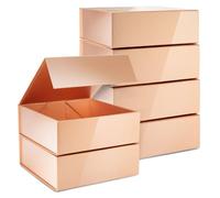 Paquete de 6 cajas de propuestas con tapa para padrinos de boda, damas de honor, 9.5 x 9.5 x 3.5 pulgadas, caja de regalo magnética cuadrada brillante de oro rosa para fiestas, venta al por menor